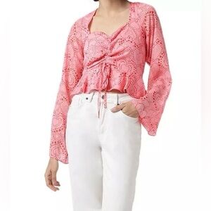 BCBG generation Women Split Neck Blouse Beating Heart Pink Size M Valentines